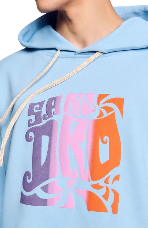 Sandro Graphic Oversized Pullover Hoodie In Blue Sky