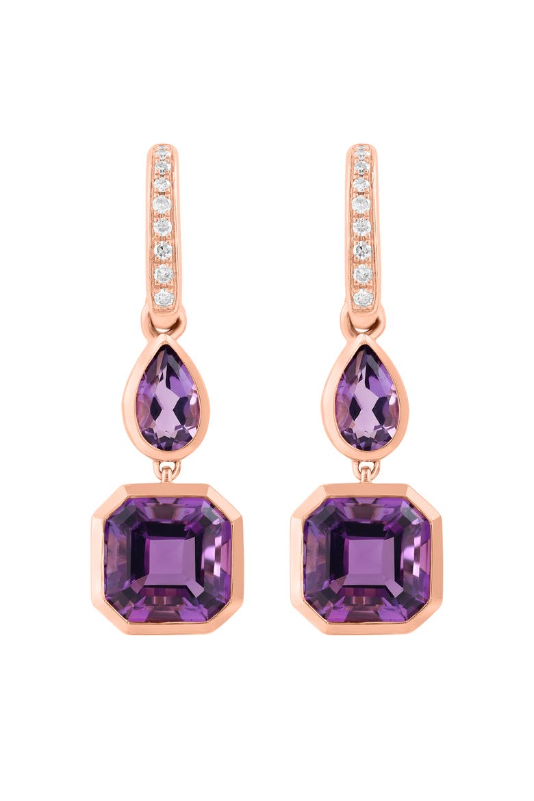 14K Rose Gold Diamond,Amethyst Earrings, Main, color, Hematite and FW Blush Pearl