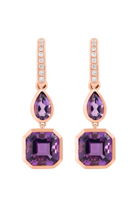 14K Rose Gold Diamond,Amethyst Earrings