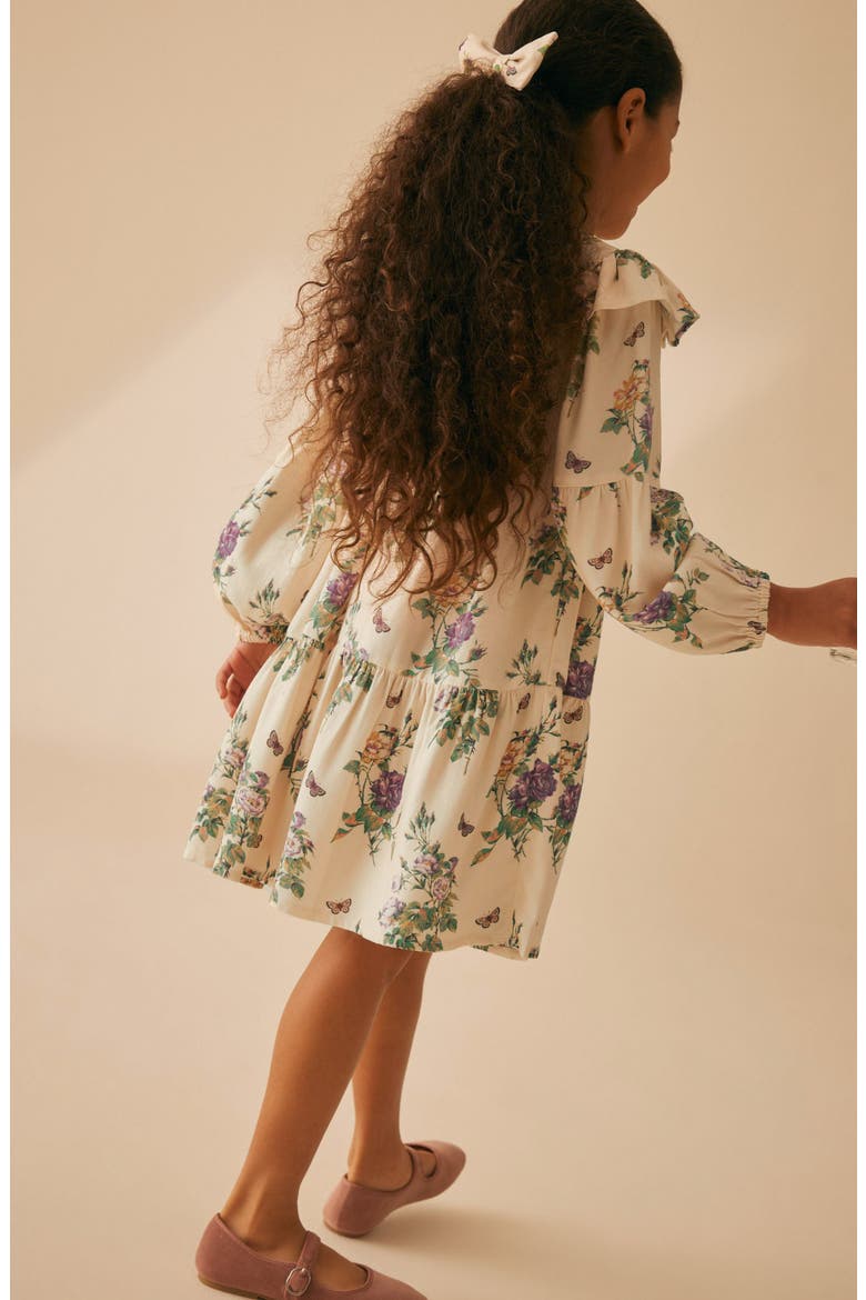 Kids' Floral Tiered Ruffle Long Sleeve Dress, Alternate, color, CREAM PURPLE FLORAL