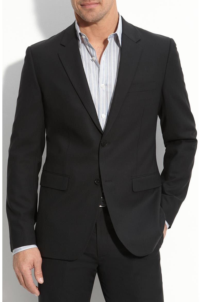Trim Fit Stretch Wool Blazer, Main, color, BLACK