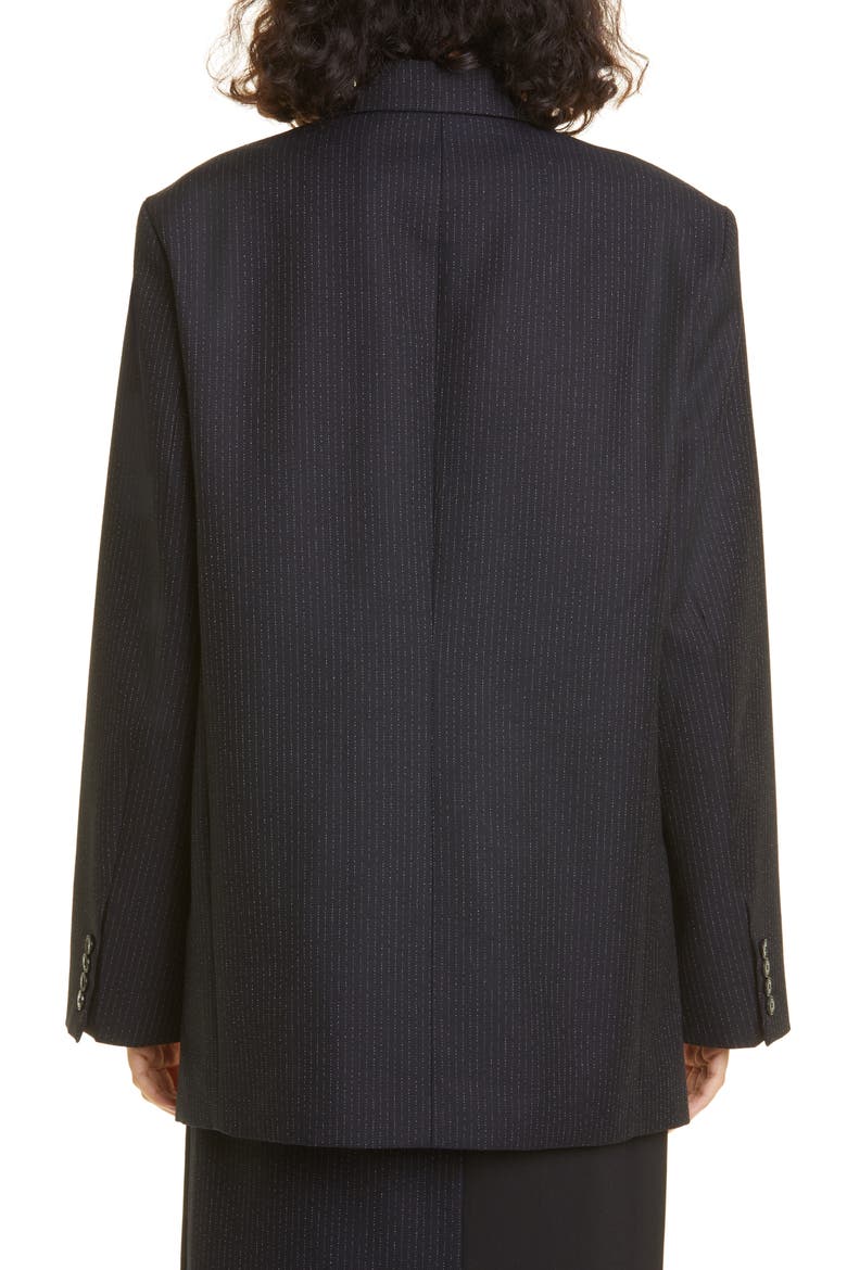 Pinstripe Double Breasted Virgin Wool Blend Blazer, Alternate, color, NAVY PINSTRIPE