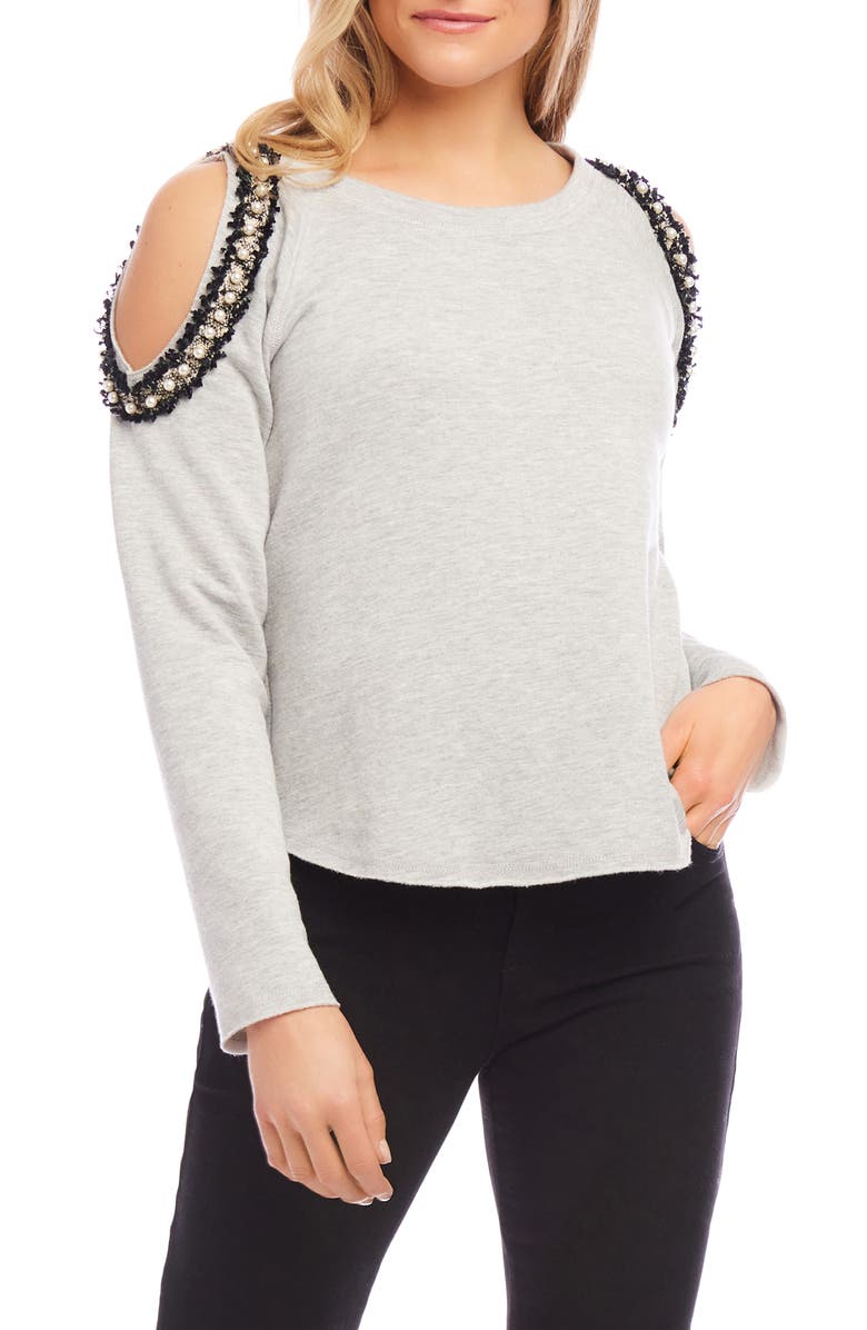 Karen Kane Embellished Cold Shoulder Sweatshirt, Main, color, 