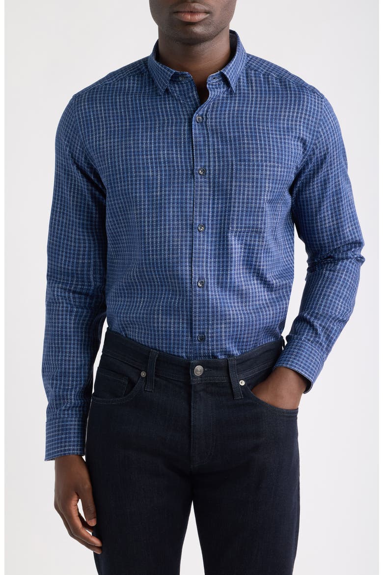 Collin Jacquard Cotton Button-Up Shirt, Main, color, NAVY