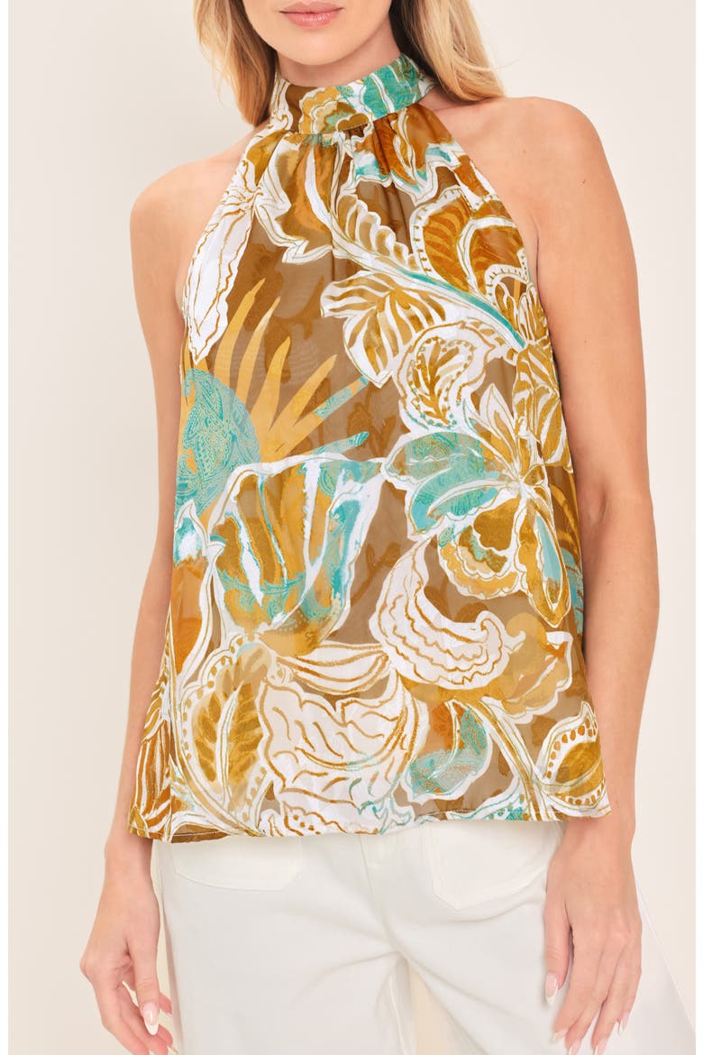 Print Halter Top, Main, color, BROWN