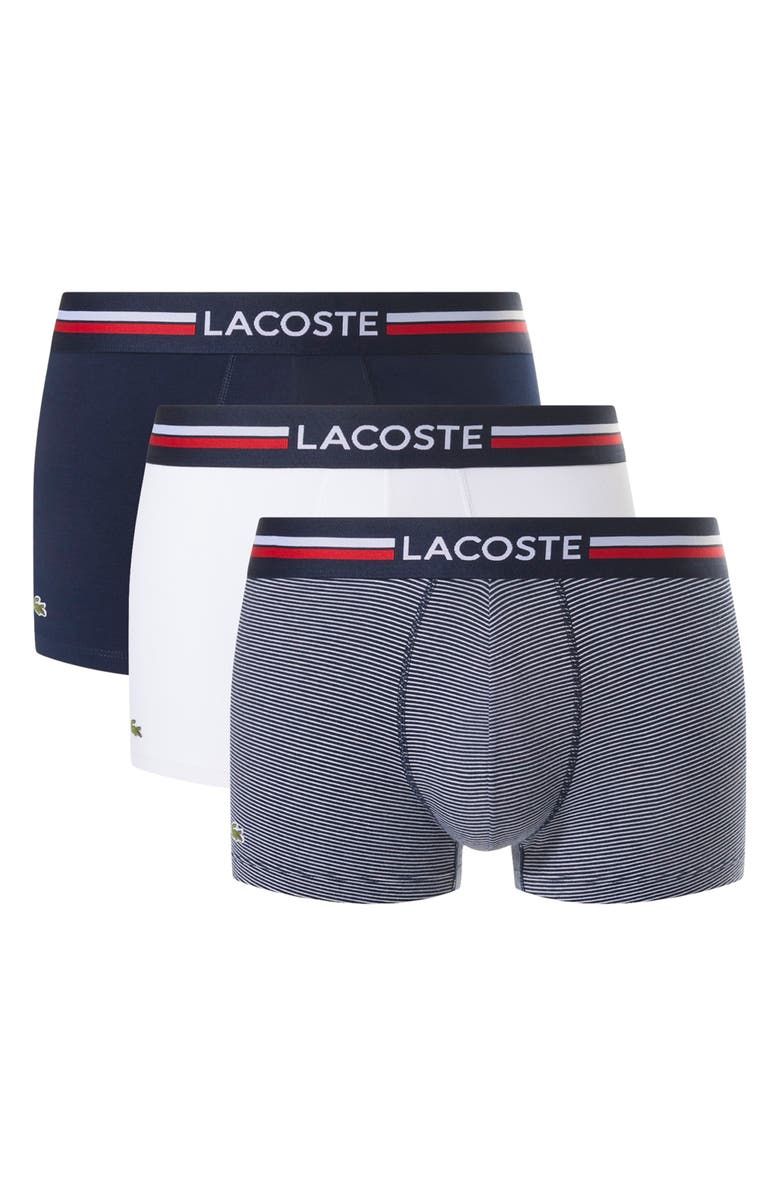 Lacoste Assorted 3-Pack Boxer Briefs, Main, color, Navy Blue/ White
