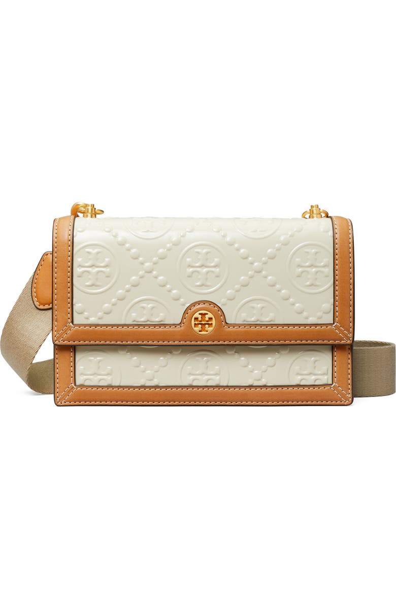 Tory Burch Mini T Monogram Embossed Patent Leather Shoulder Bag, Main, color,