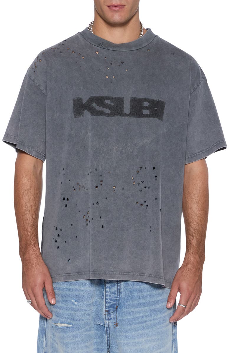 Ksubi Blasted Ekcess Oversize Distressed Graphic T-Shirt, Main, color, Black