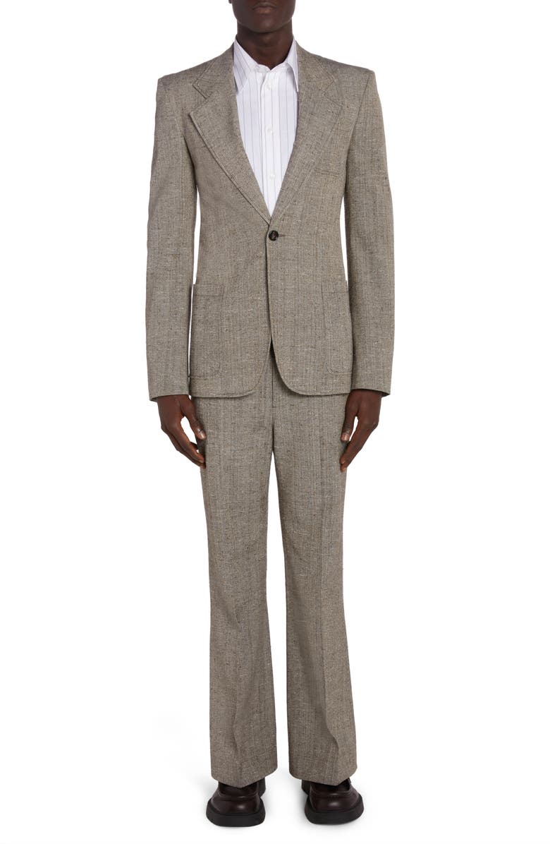 Bottega Veneta Knotted Melange One-Button Suit Jacket, Alternate, color, 2515 Brown/ White/ Blue