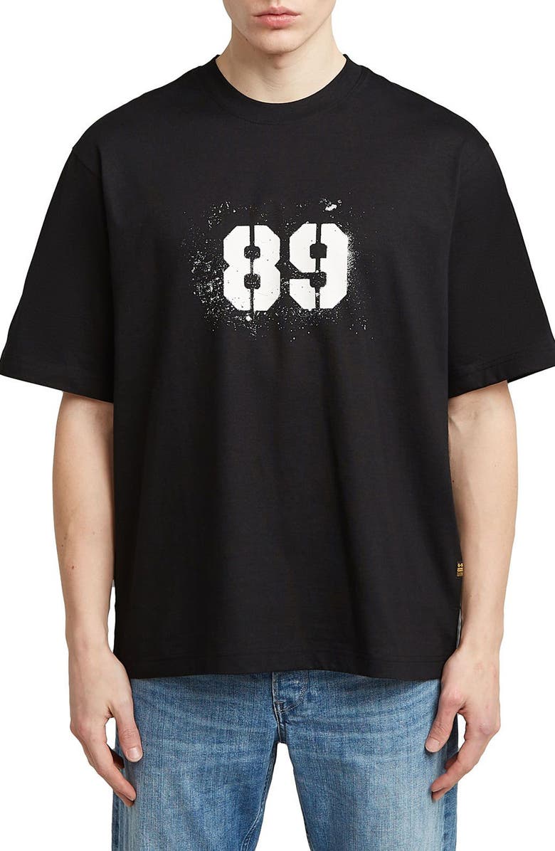 G-STAR Sprayed 89 Boxy Organic Cotton Graphic T-Shirt, Main, color, Dark Black