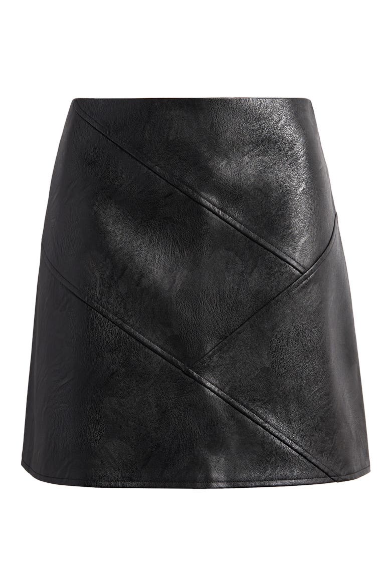 Diagonal Panel Faux Leather Miniskirt, Main, color, BLACK