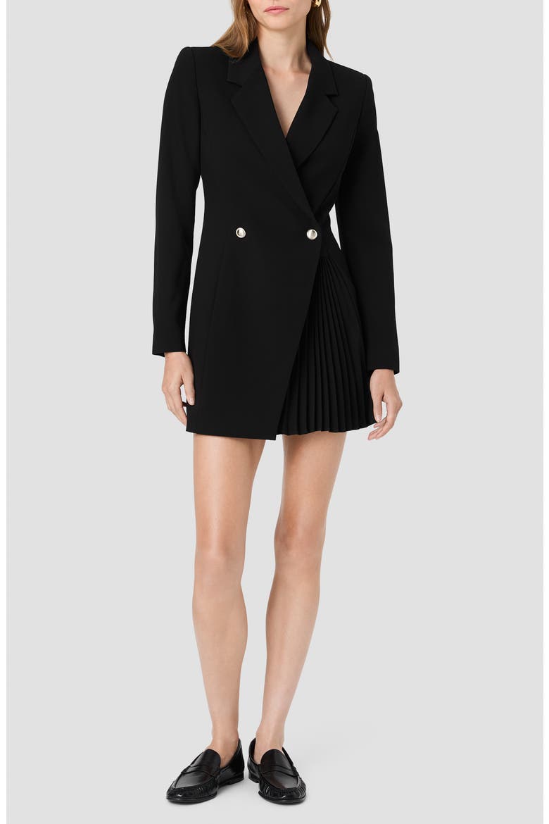 Azra Twill Pleated Tuxedo Minidress, Main, color, BLACK