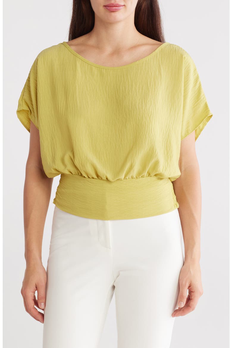Short Sleeve Smocked Hem Blouson Top, Main, color, DARK CITRON