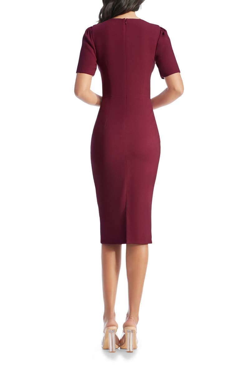 Dress the Population Ruth Asymmetric Neck Midi Dress, Alternate, color, Burgundy