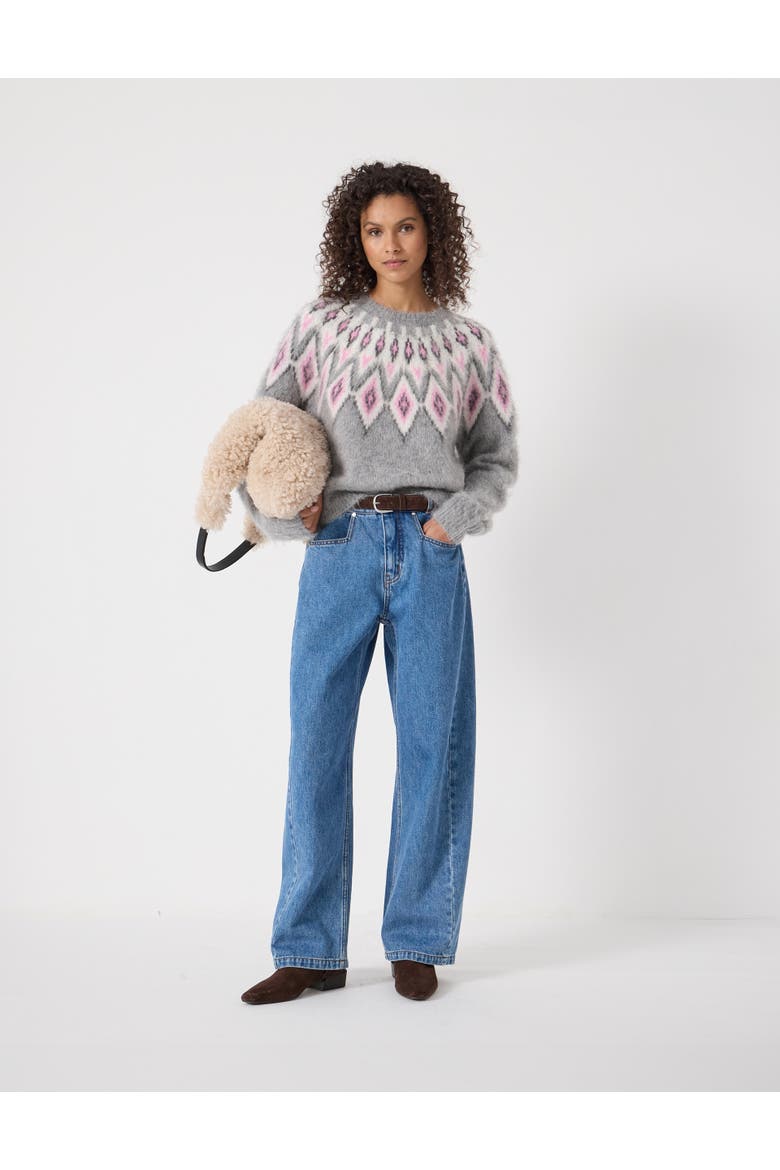 Brushed Fair Isle Mohair Blend Sweater, Alternate, color, Light Grey Marl