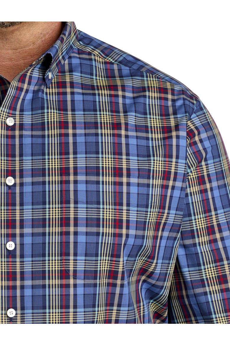 Big & Tall Plaid Performance Sport Shirt, Alternate, color, NAVY