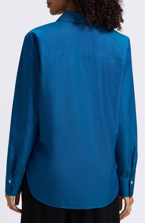 Foxcroft Meghan Solid Cotton Button-up Shirt In Blue
