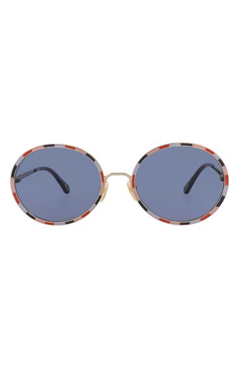 Chloé Vitto Round-frame Sunglasses In Gold Gold Blue