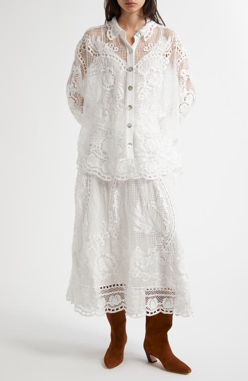 Farm Rio Swan Lake Guipure Lace Button-up Shirt In Off-white