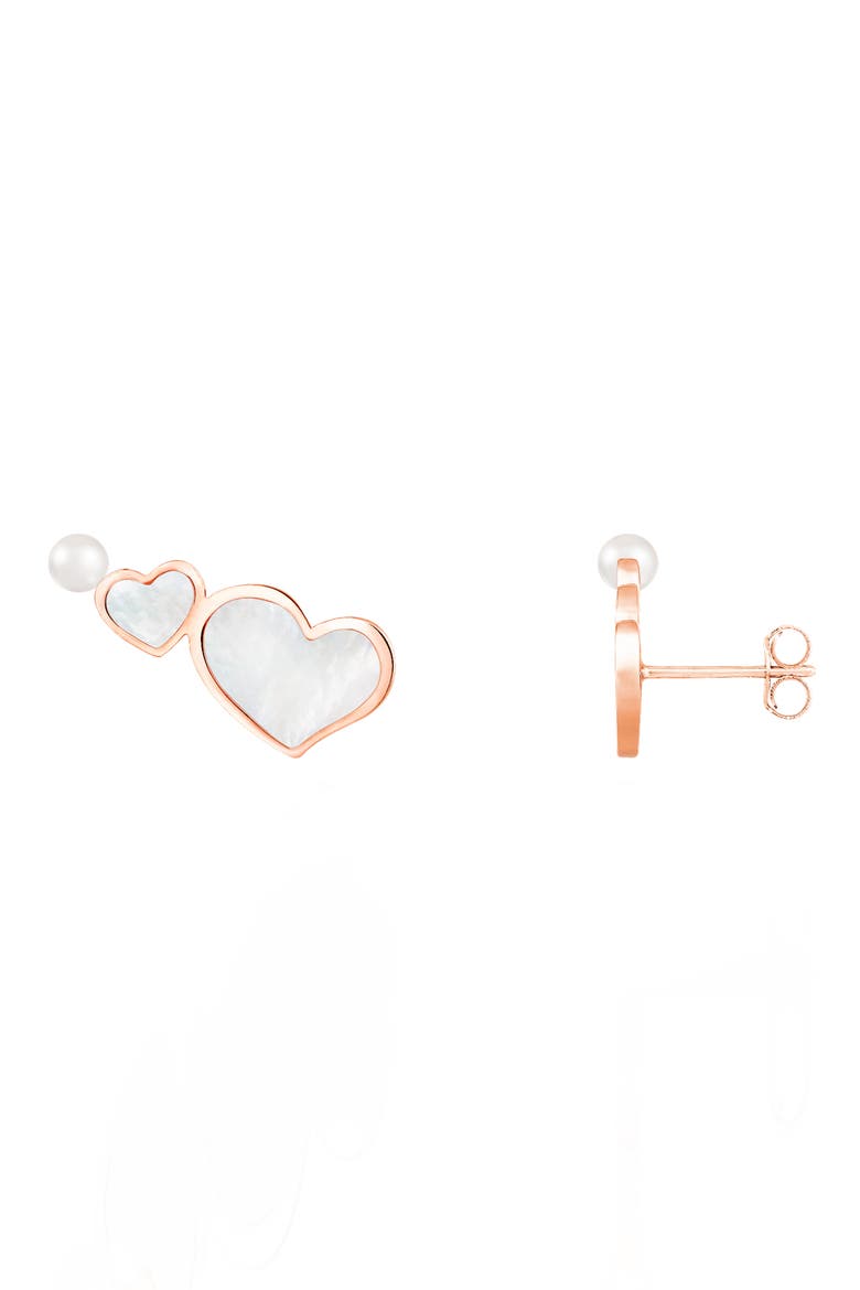 Mother-of-Pearl & Freshwater Pearl Heart Stud Earrings, Alternate, color, WHITE
