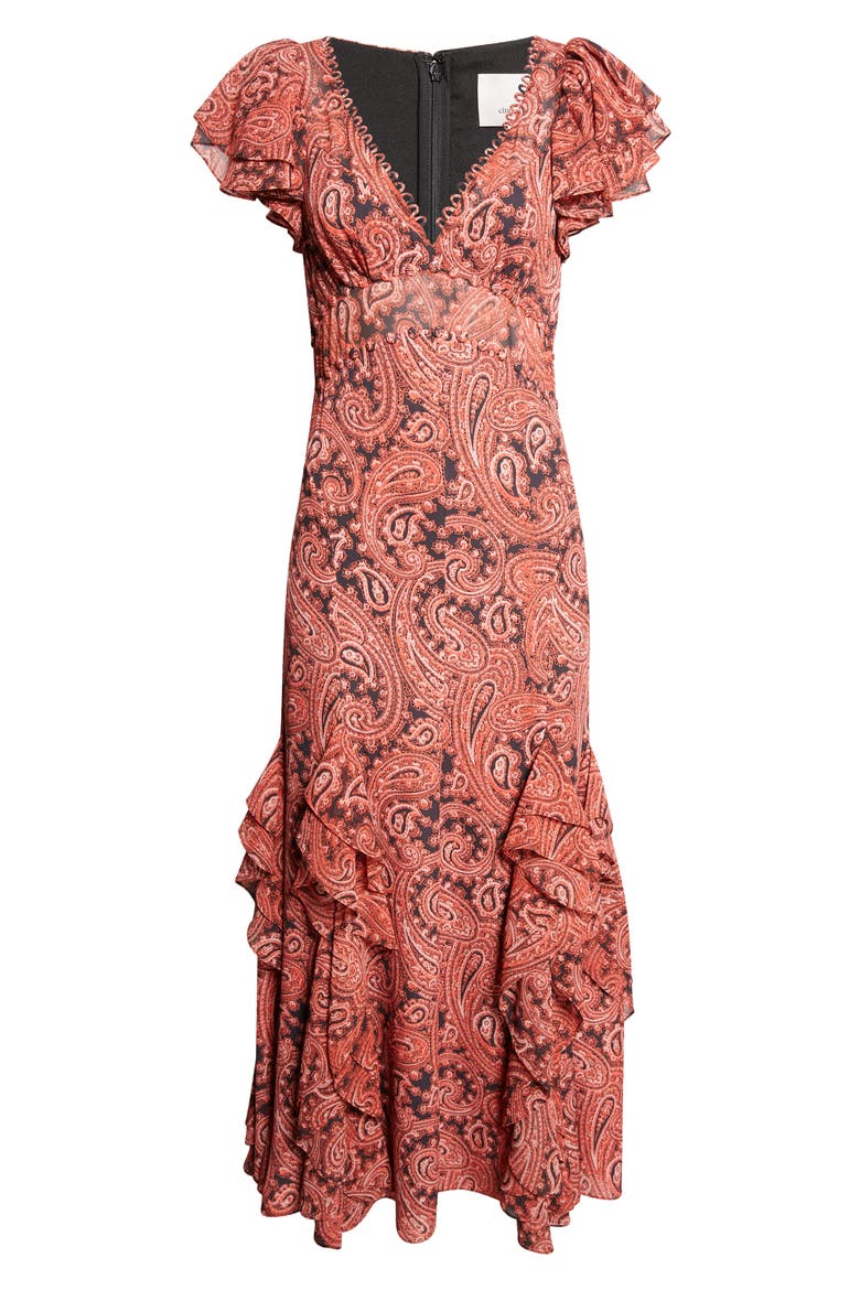 Joplin Hendrix Paisley Ruffle Detail Dress, Alternate, color, OBSIDIAN/ JASPER PINK