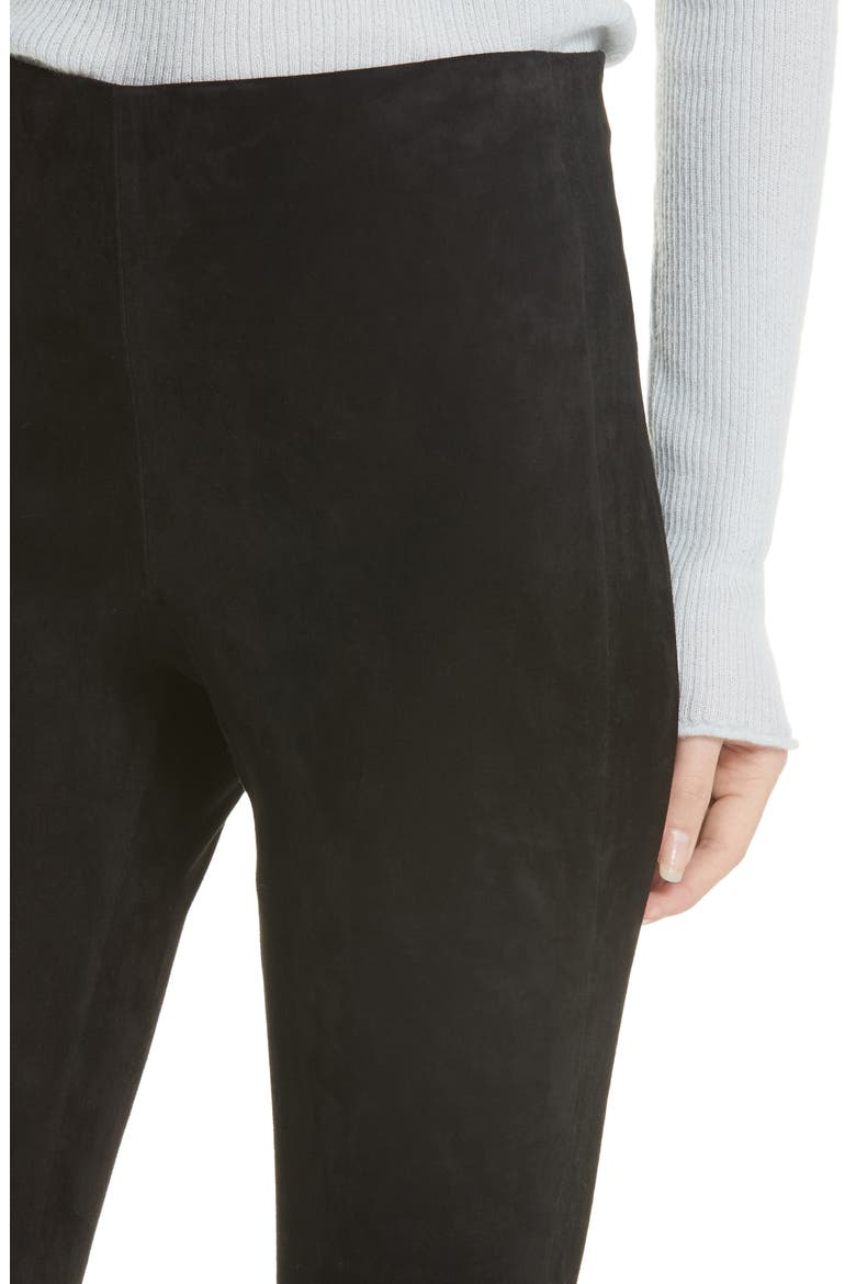 Split Hem Crop Stretch Suede Pants, Alternate, color, BLACK