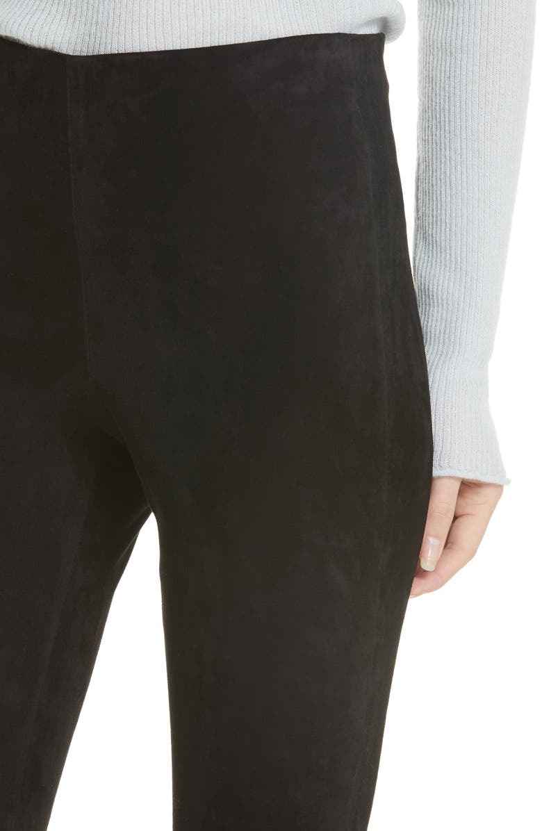 Vince Split Hem Crop Stretch Suede Pants, Alternate, color, Black