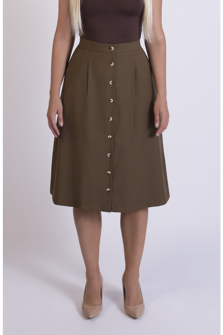 The Wool Midi Skirt, Main, color, Cocoa