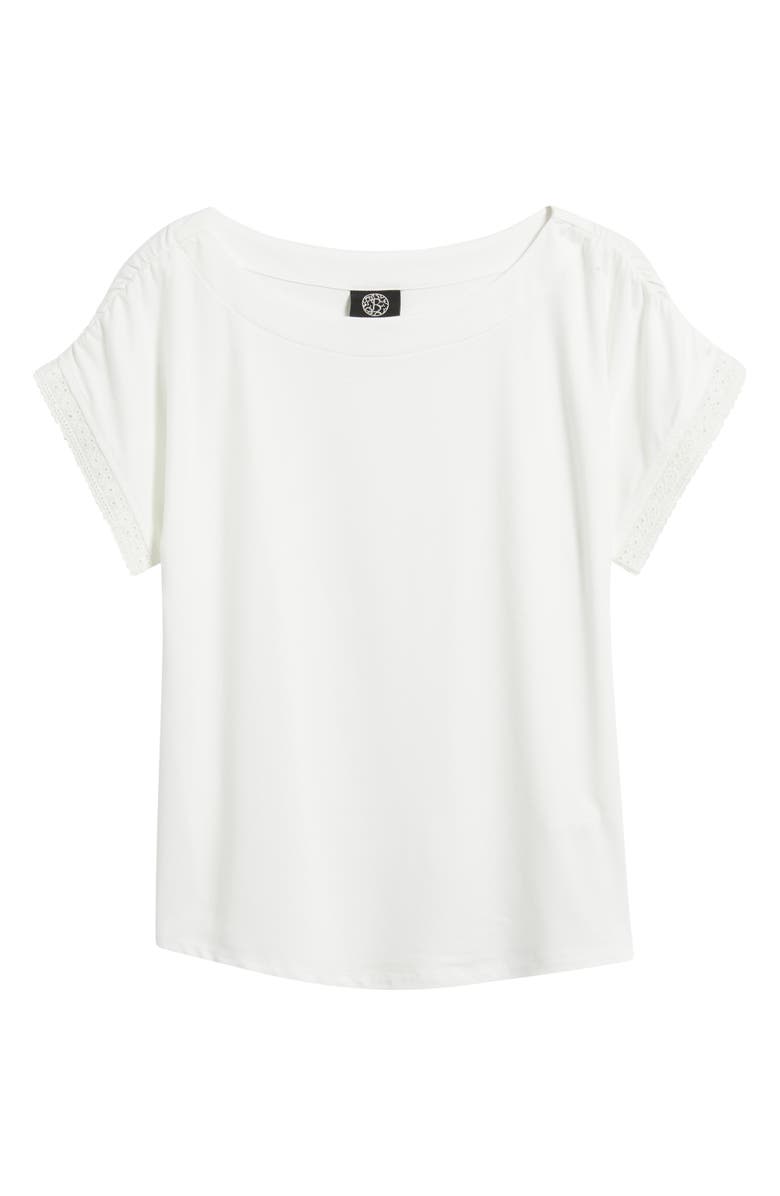 Bobeau Embroidered Eyelet Trim Short Sleeve Top, Alternate, color, White