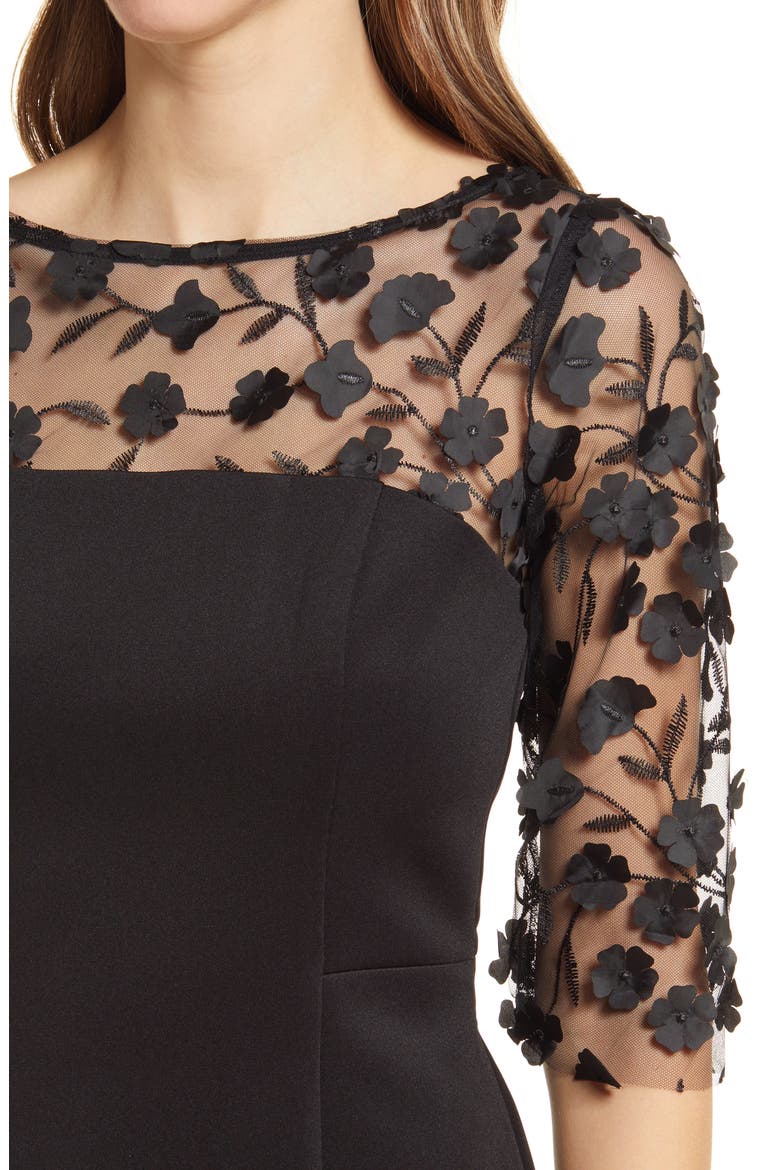 Social Lace Sleeve Scuba Crepe Cocktail Dress, Alternate, color, BLK