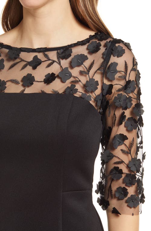 Eliza J Social Lace Sleeve Scuba Crepe Cocktail Dress In Black