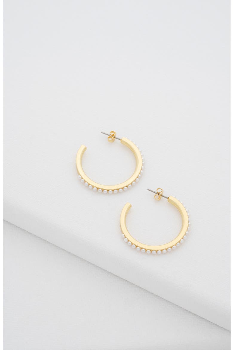 Peraa Medium Pearl Hoop Earrings, Alternate, color, GOLD TONE PEARL