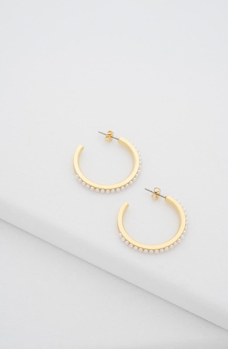 Ted Baker Peraa Medium Pearl Hoop Earrings, Alternate, color, Gold Tone Pearl