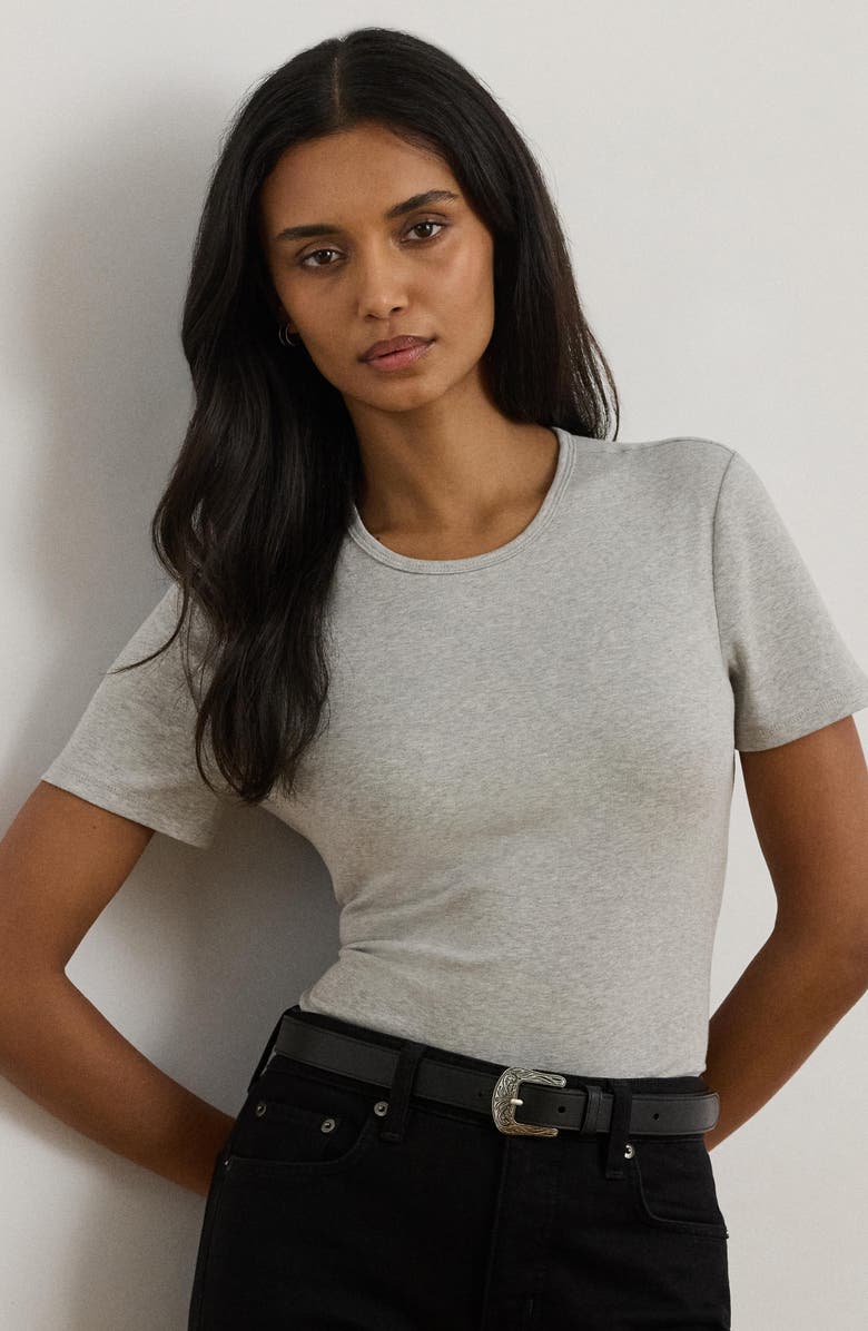 Lauren Ralph Lauren Refined Rib Stretch Cotton T-Shirt, Alternate, color, Pearl Grey Heather