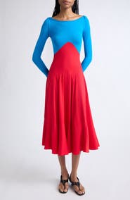 EMILY DAWN LONG Dammit Janet Bracelet Sleeve Colorblocked Midi Dress