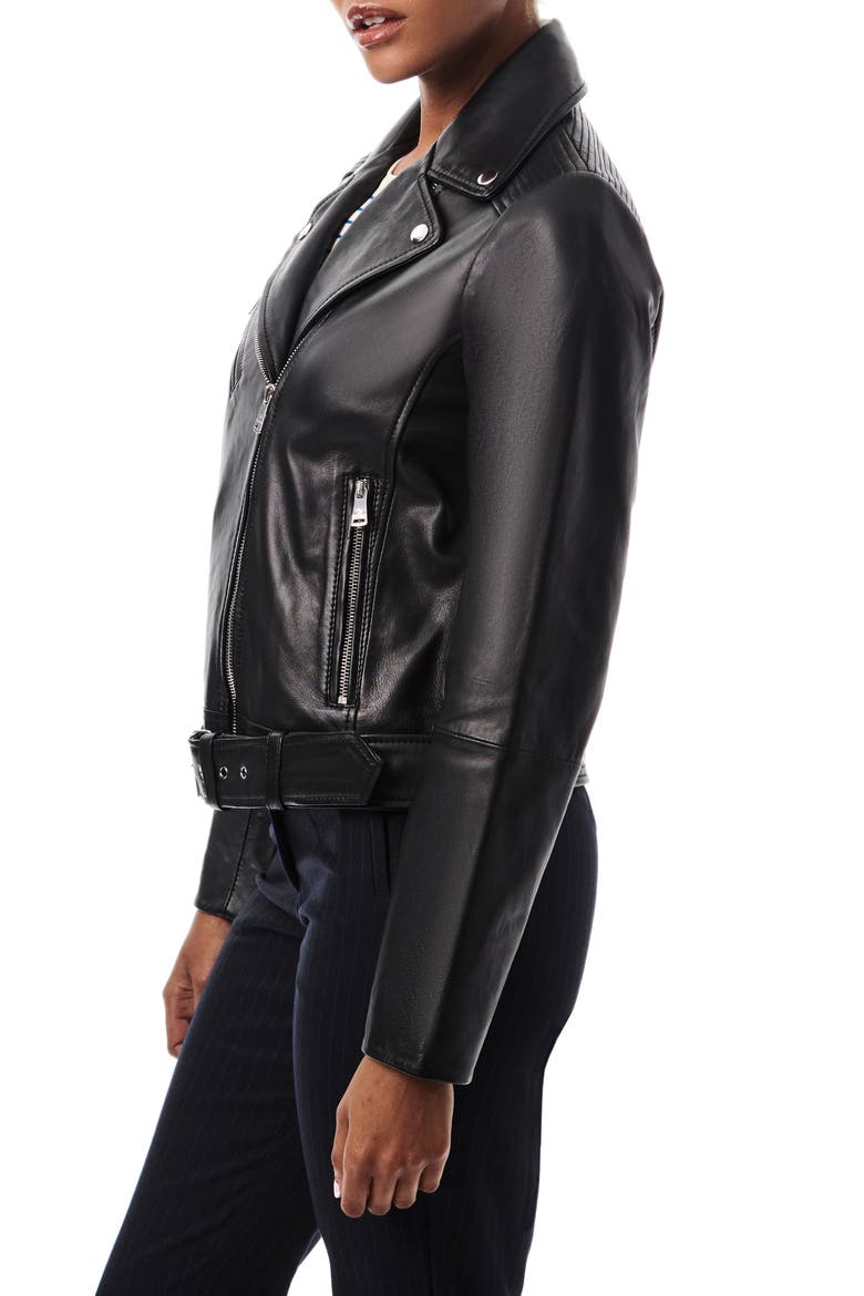 Crop Leather Moto Jacket, Alternate, color, BLACK
