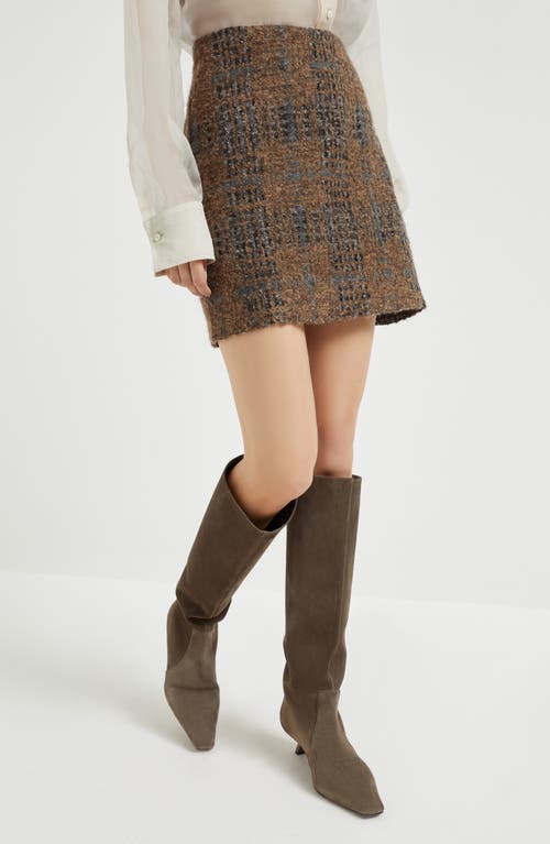 Brunello Cucinelli Mini Skirt With Prince Of Wales Embroidery In Brown