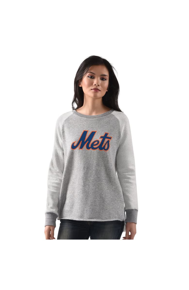 G-III 4HER BY CARL BANKS Women's G-III 4Her by Carl Banks Heather Gray New York Mets Gridiron Raglan Pullover Sweatshirt, Alternate, color, Heather Gray