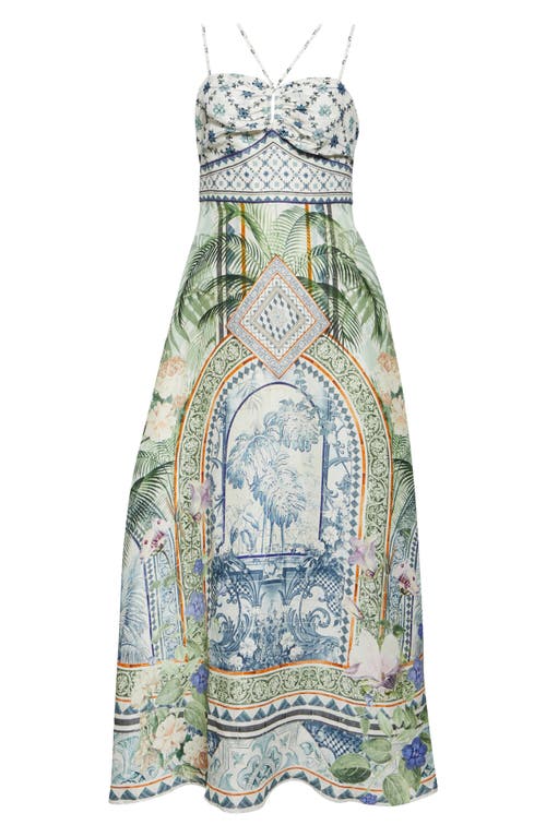 Shop Camilla Strap Detail Linen & Silk Maxi Dress In Jardim Party