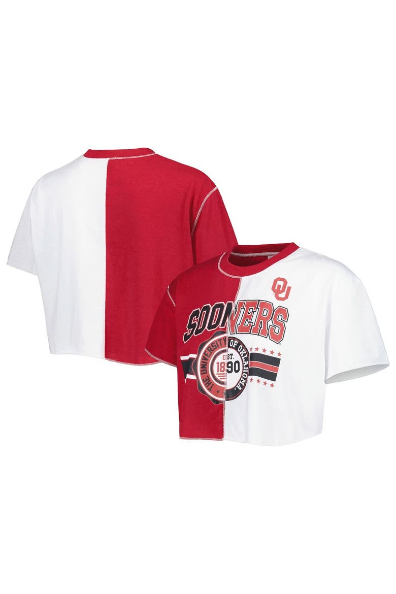Women's ZooZatz Crimson/White Oklahoma Sooners Colorblock Cropped T-Shirt, Main, color, Crimson