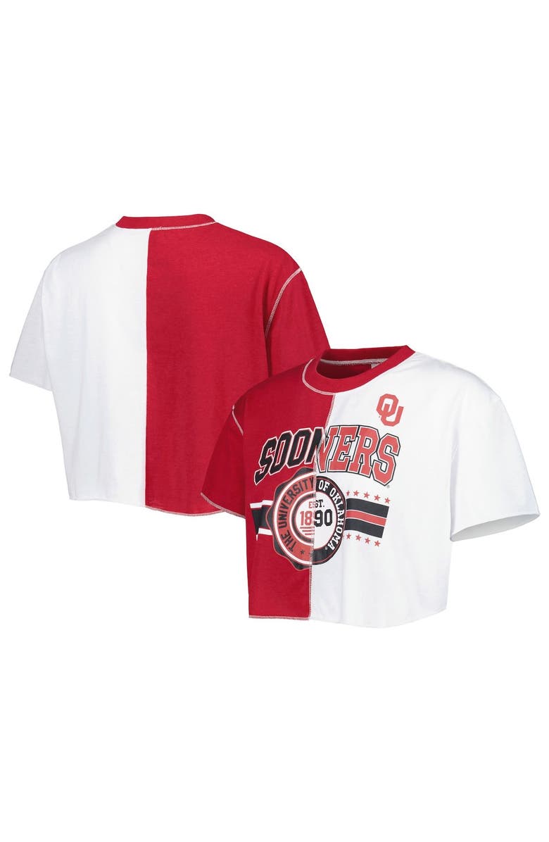 ZOOZATZ Women's ZooZatz Crimson/White Oklahoma Sooners Colorblock Cropped T-Shirt, Main, color,