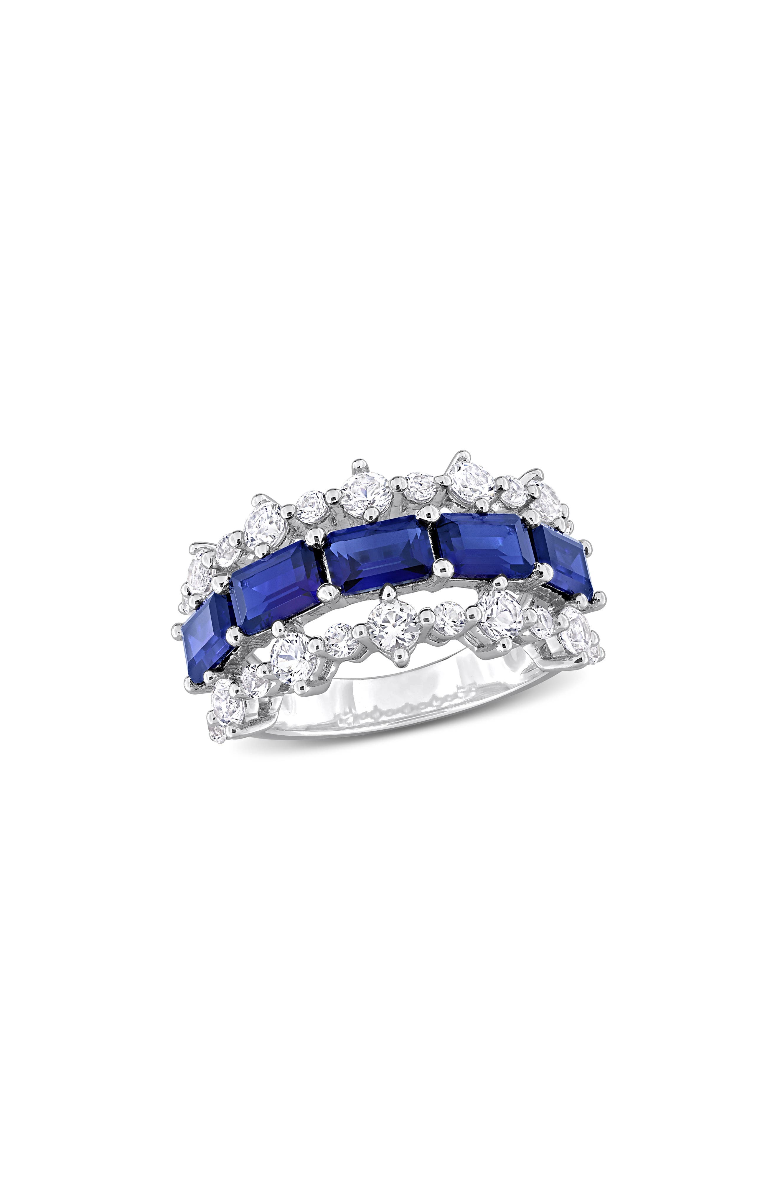 DELMAR Sterling Silver Lab Created Blue Sapphire & Lab Created White Sapphire Ring