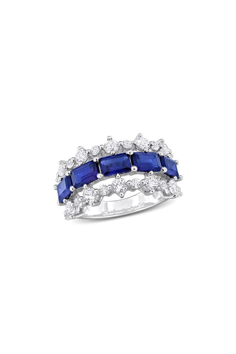 Sterling Silver Lab Created Blue Sapphire & Lab Created White Sapphire Ring, Main, color, BLUE