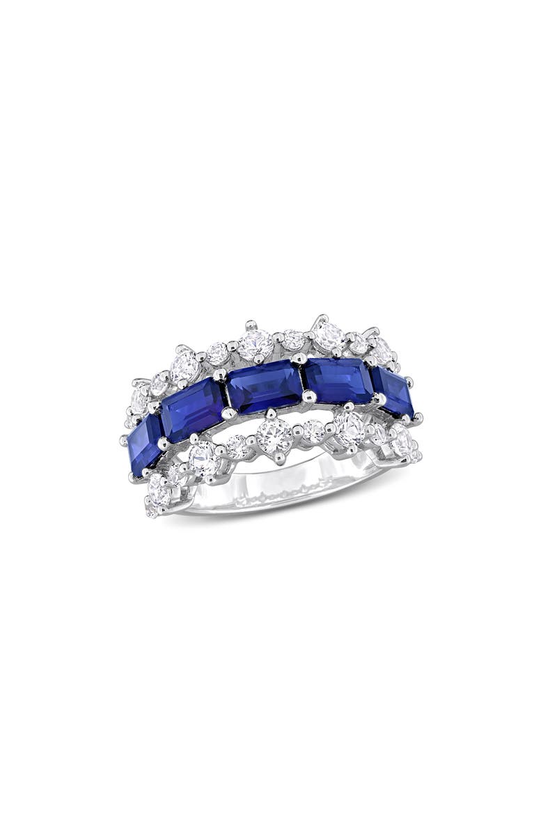 DELMAR Sterling Silver Lab Created Blue Sapphire & Lab Created White Sapphire Ring, Main, color, Blue