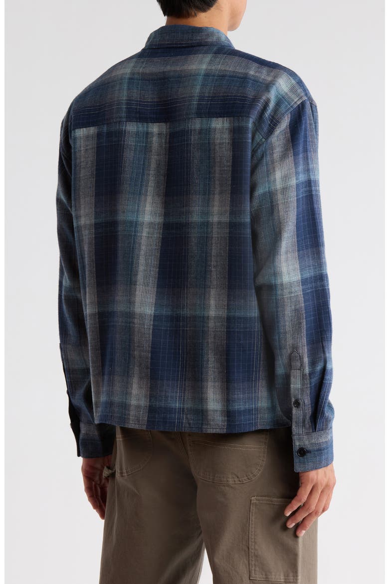 Plaid Boxy Cotton Flannel Button-Up Shirt, Alternate, color, NAVY OMBRE PLAID