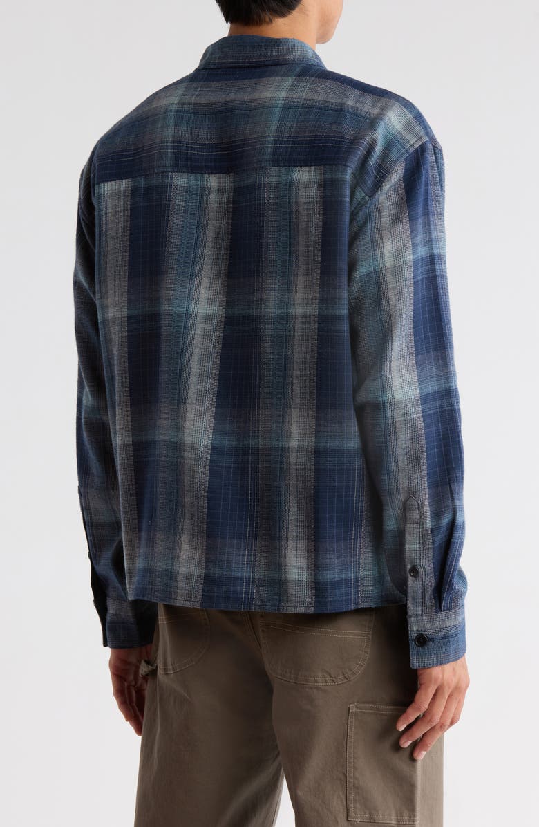 BP. Plaid Boxy Cotton Flannel Button-Up Shirt, Alternate, color, Navy Ombre Plaid