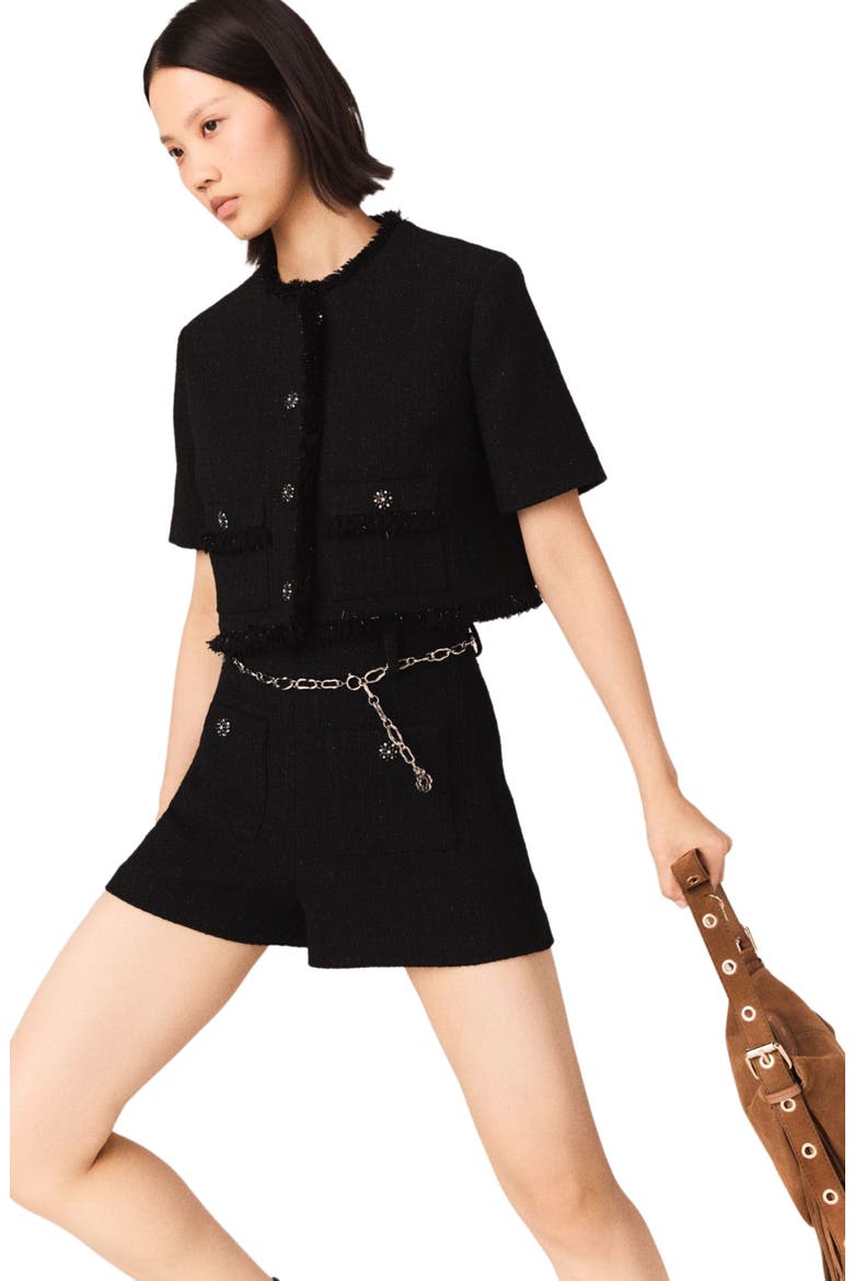 Shiny tweed shorts, Alternate, color, Black