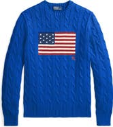 Polo Ralph Lauren Flag Intarsia Cabled Cotton Crewneck Sweater