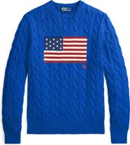 Polo Ralph Lauren Flag Intarsia Cabled Cotton Crewneck Sweater