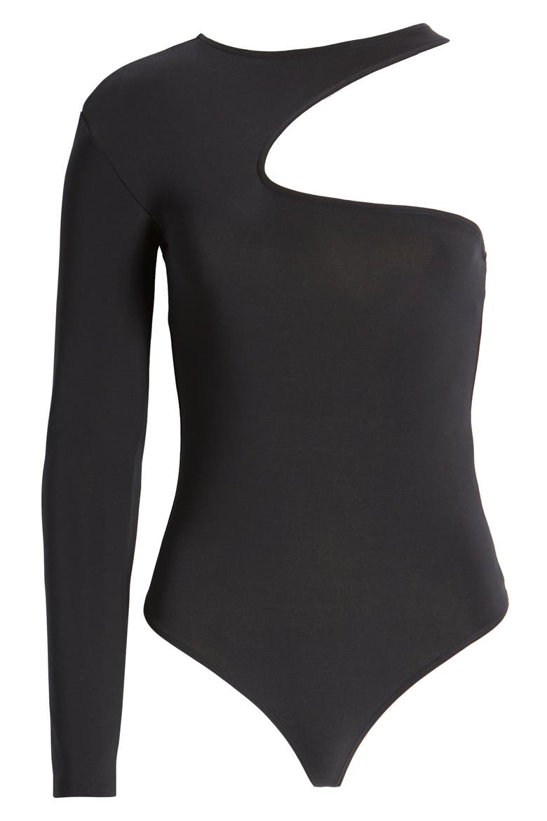One-Shoulder Bodysuit, Alternate, color, BLACK